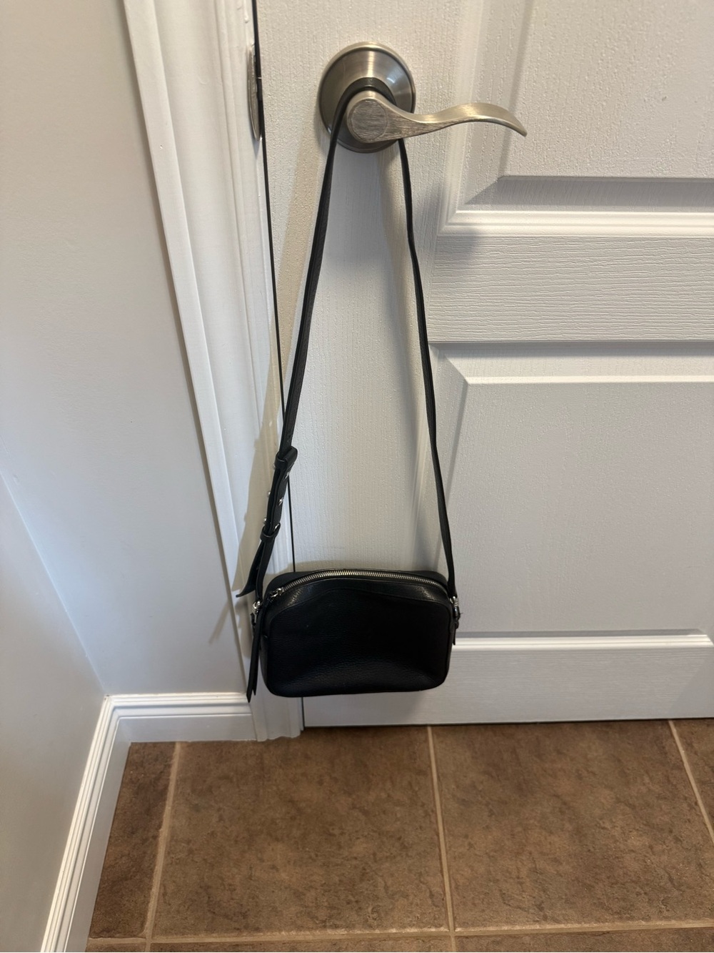 All Saints Black Leather Messenger Crossbody Bag